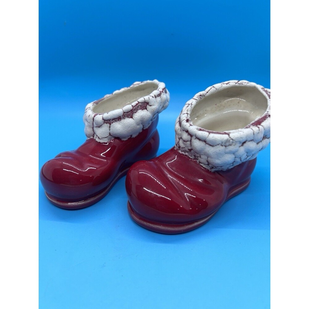 2 Vintage santa boots Planter Vase Astoria Oregon christmas Ceramic Hut decor